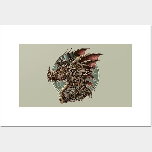 Winged Steampunk Fantasy Dragon Wall Art by Organicgal Graphics